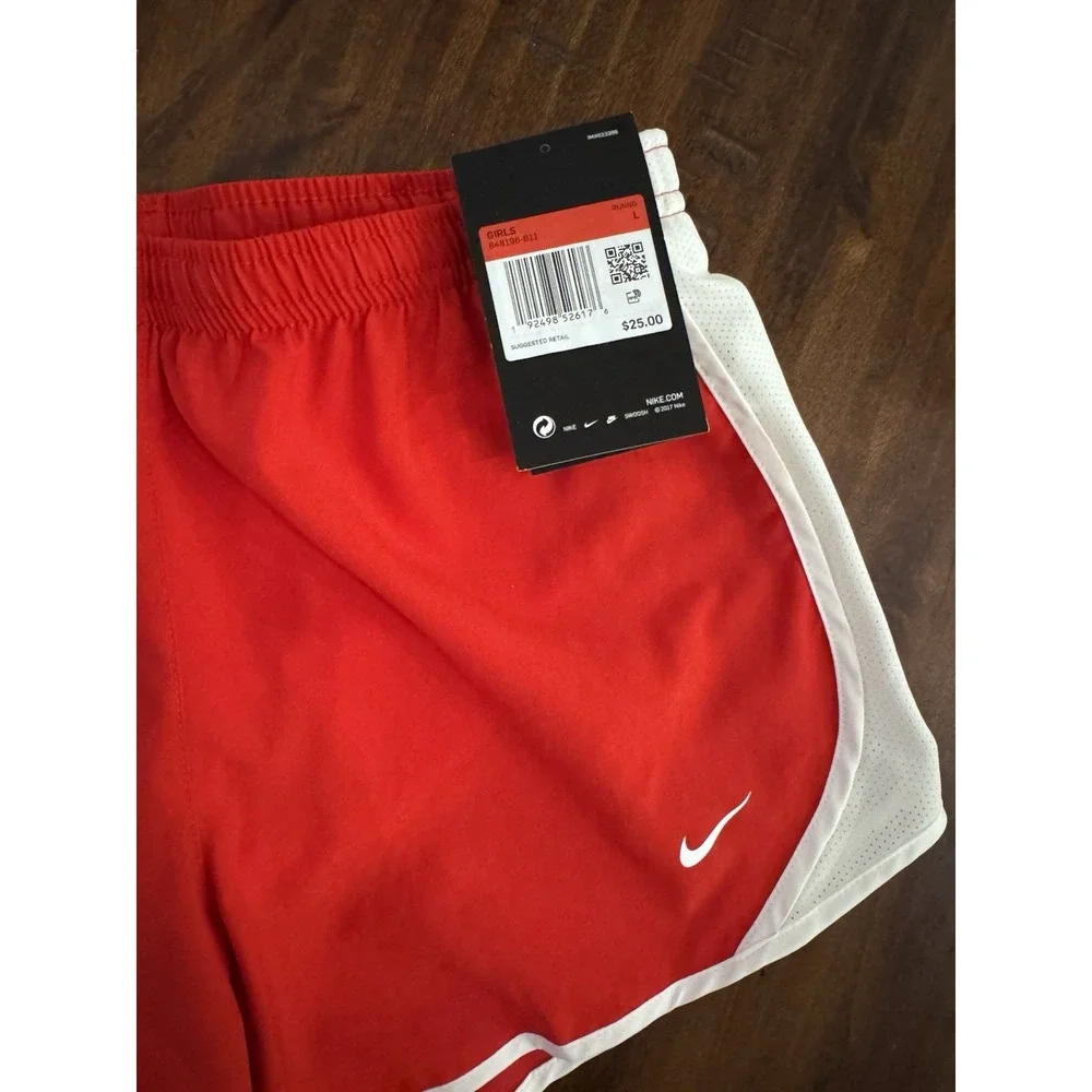 NWT Nike Girls Dry Tempo Running Shorts Size L Large Red White 848196-611